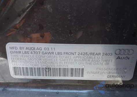 2011 Audi S4 z USA, uszkodzony, nr VIN WAUASASL5BN046789